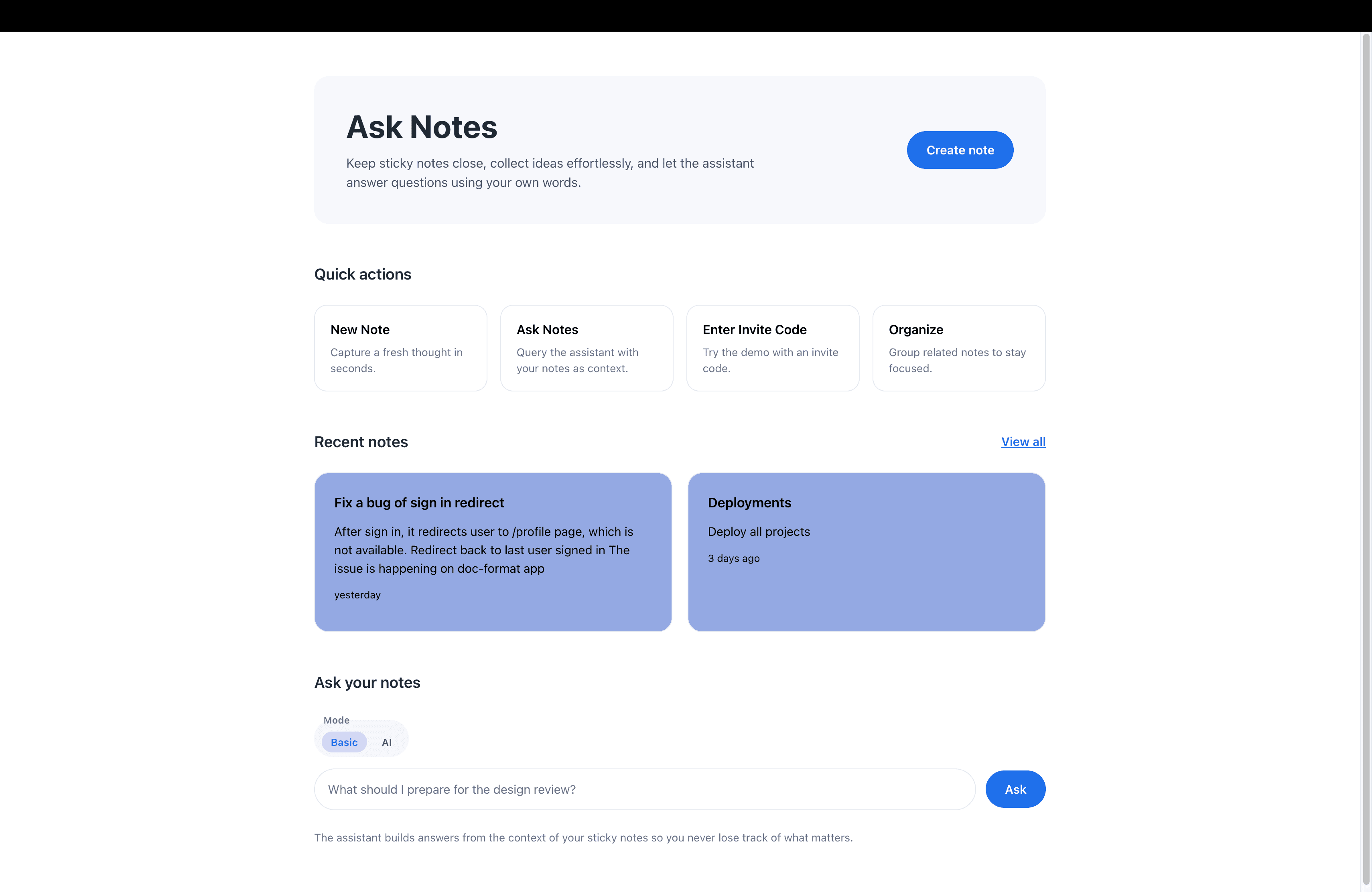 Sticky Notes + AI screenshot